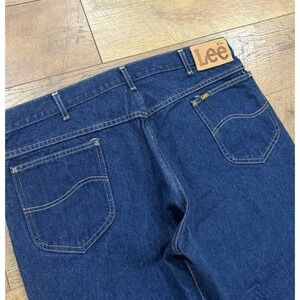 Vintage 80s Lee Riders 38x25.5 Navy Blue Denim Jeans Union Made In USA Scovill